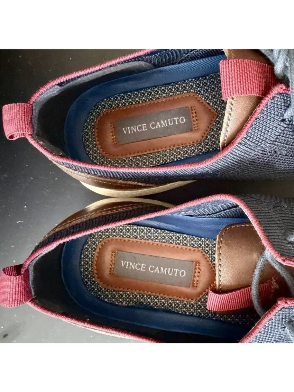 Vince Camuto V-Saladin M 10.5M Navy Knit Casual Oxford Shoes Leather Sneakers